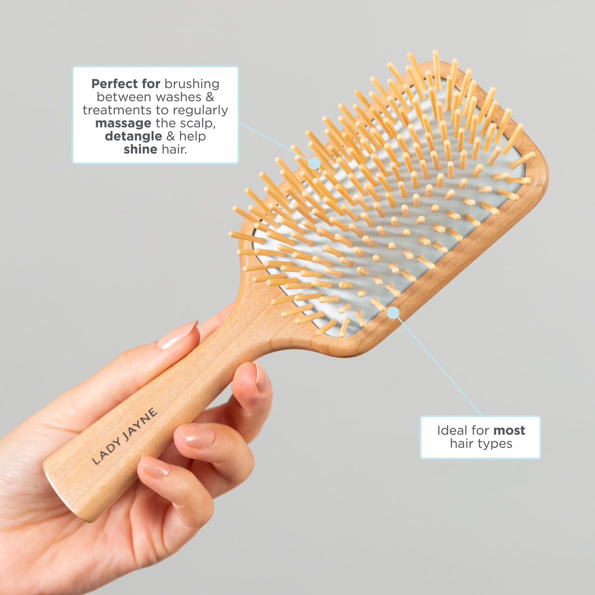 Stimulate & Detangle Paddle Hair Brush, Medium Long, Normal to Thick Hair in use